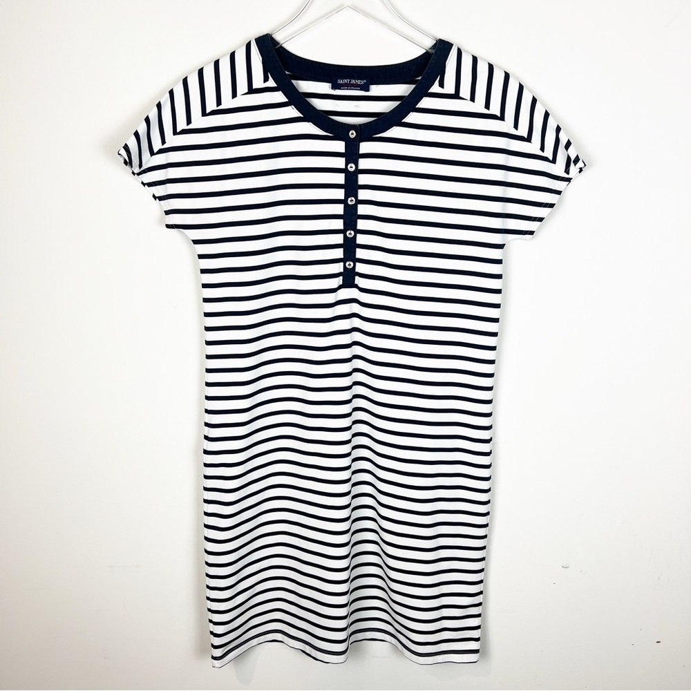 Saint James Navy Blue Striped Dress with nautical buttons size US 6